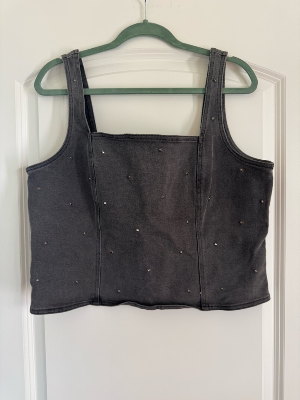 Bar III Charcoal Gray Studded Square-Neck Crop Top
